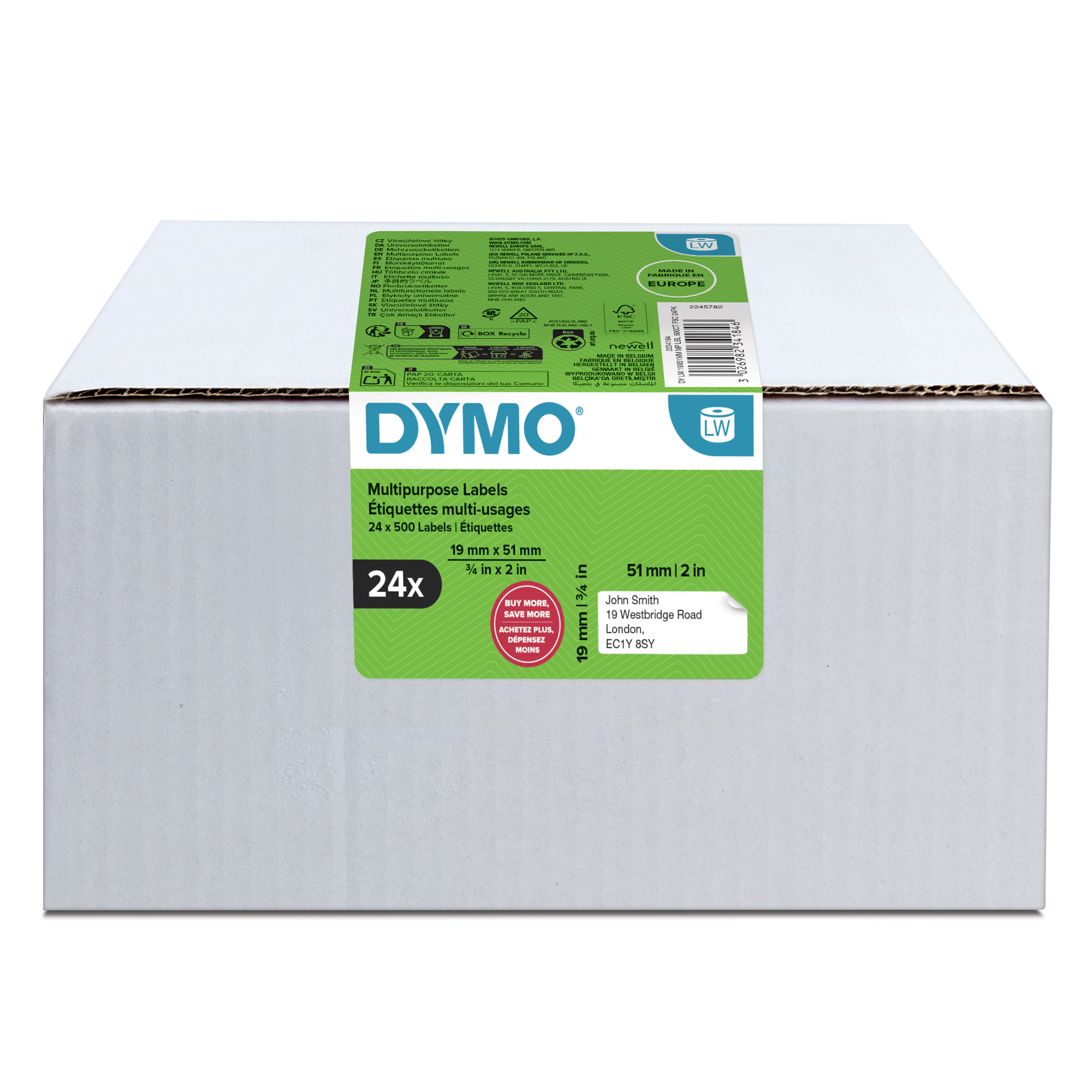 DYMO Namensschild klein 19x51mm wei 24 Rollen 500 Etiketten,ablsbar