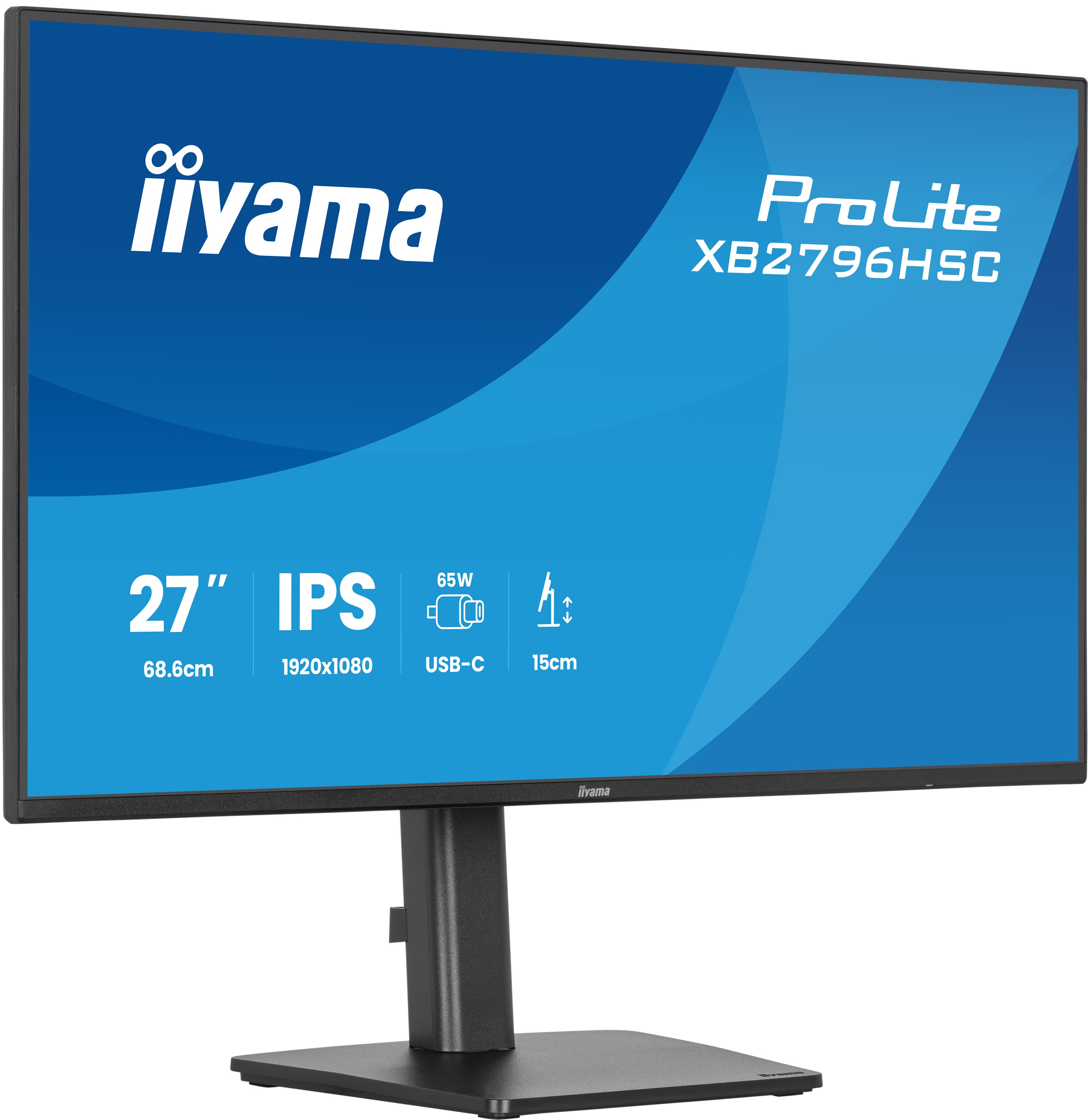 68,6cm/27" (1920x1080) iiyama ProLite XB2796HSC-B1 16:9 IPS 3ms 144Hz HDMI USB-C USB VESA Speaker Black