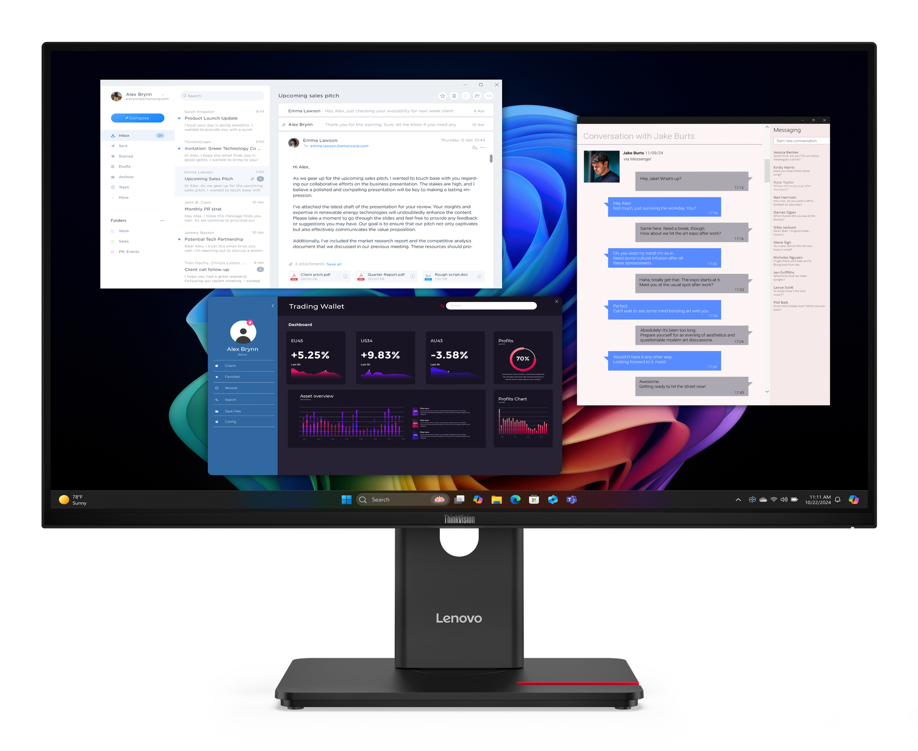 LENOVO ThinkVision T27UD-40 LED monitor 27inch 3840x2160 4K 60Hz IPS 350cd/m2 1500:1 DisplayHDR 10 4ms HDMI DisplayPort USB-C Dock