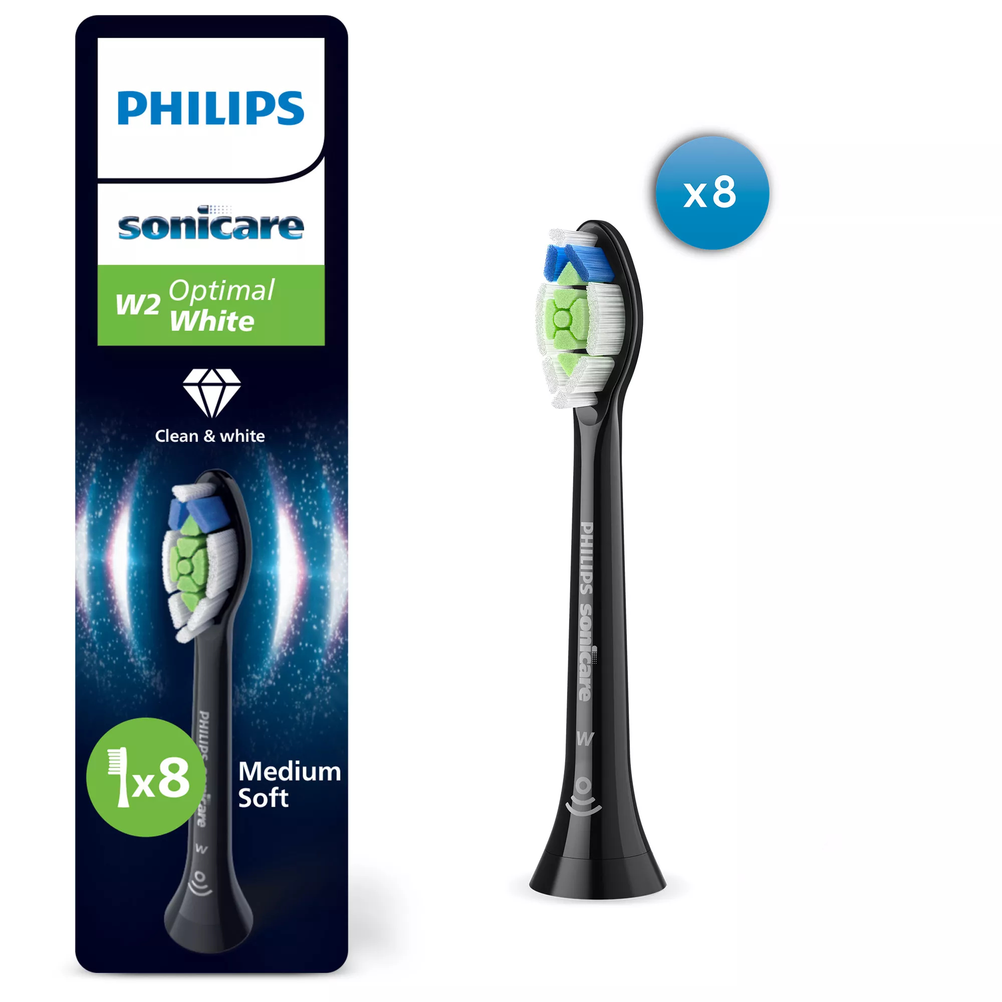 Philips Sonicare W2 Optimal White HX6068 Ekstra tandbørstehoved 8 Sort