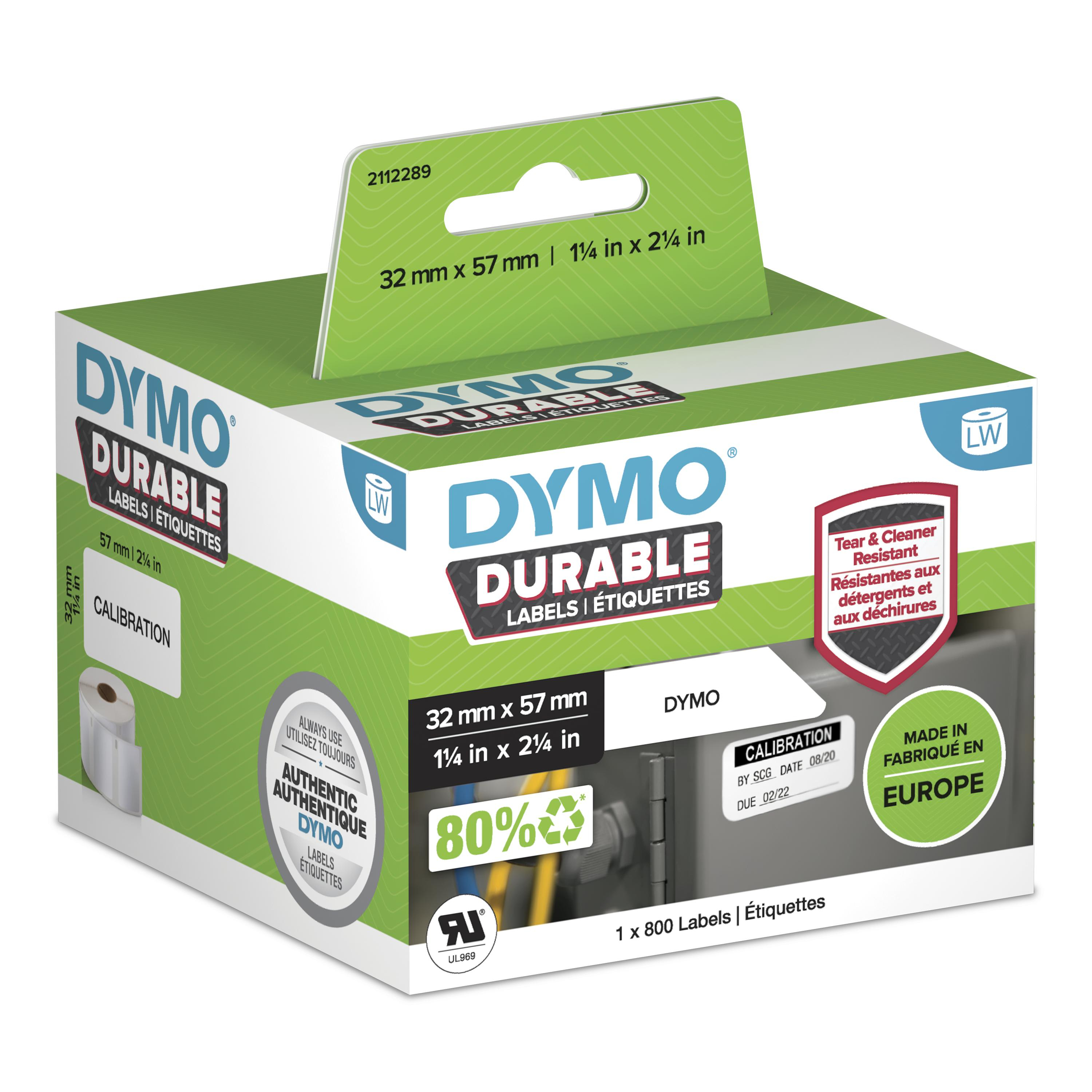 DYMO Original Hochleistung Etikett für LabelWriter™, Kunststoff - weiss - permanent haftend, widerstandsfähig, 1 x 800 Etiketten