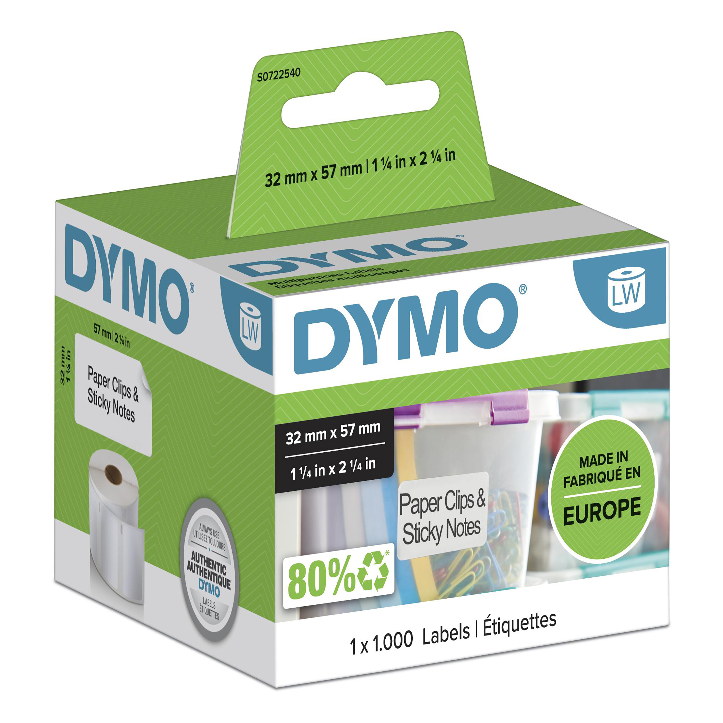 DYMO Removable Multi purpose 57mm X 32mm White, 1000 labels/roll