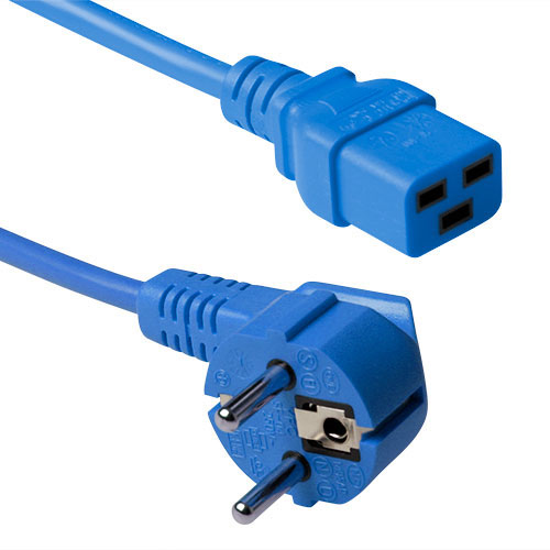 Powercord mains connector Schuko CEE 7/7 male (angled) - C19 IEC 60320 blue 1.2 m