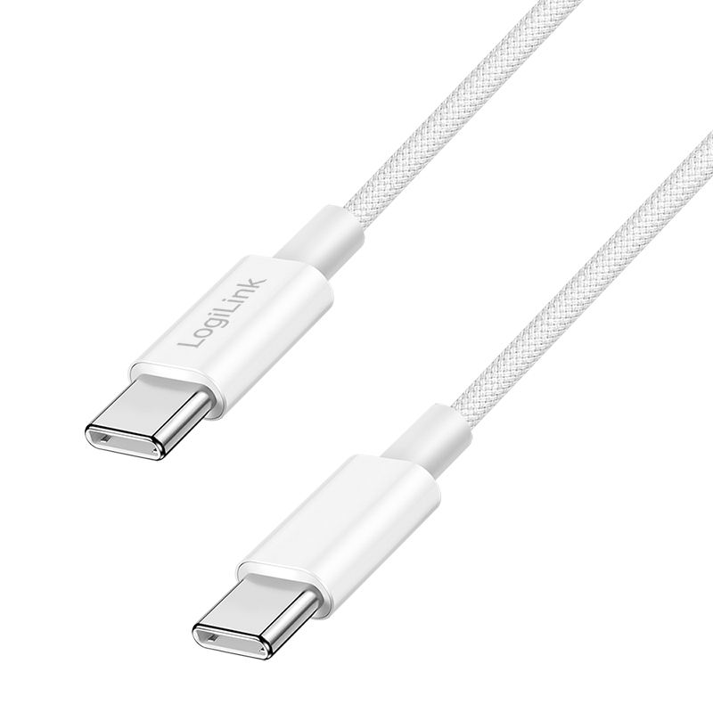 USB 2.0 Type-C cable, C/M to C/M, 480 Mbps, 60W, nylon, white, 0.5 m