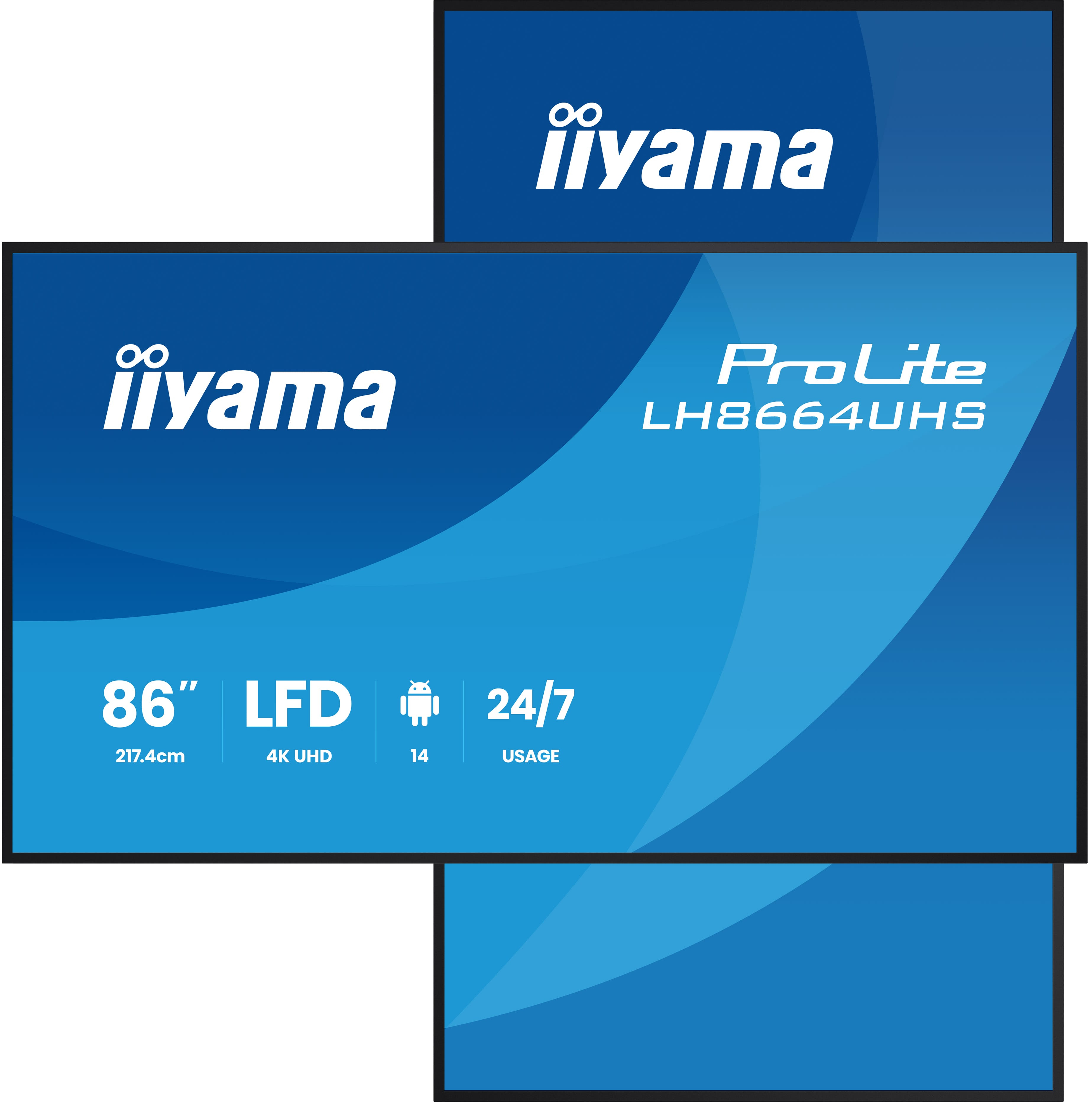 iiyama 86" 3840x2160, UHD IPS DLED  panel, Haze 25% 500cd/m?,  Landscape and Portrait