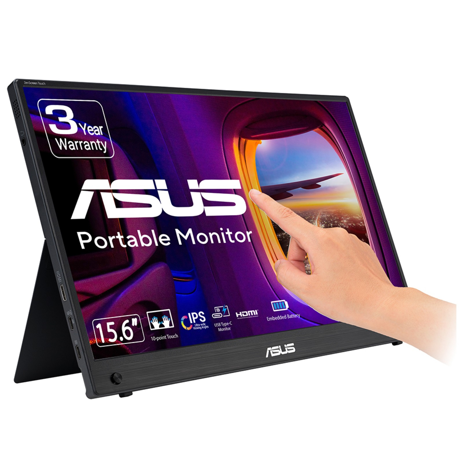 ASUS ZenScreen Touch MB16AMTR portable monitor 15.6inch IPS FHD WLED 16:9 60Hz 250cd/m2 5ms HDMI USB-C 2x1W Speakers Black+Dark Gray