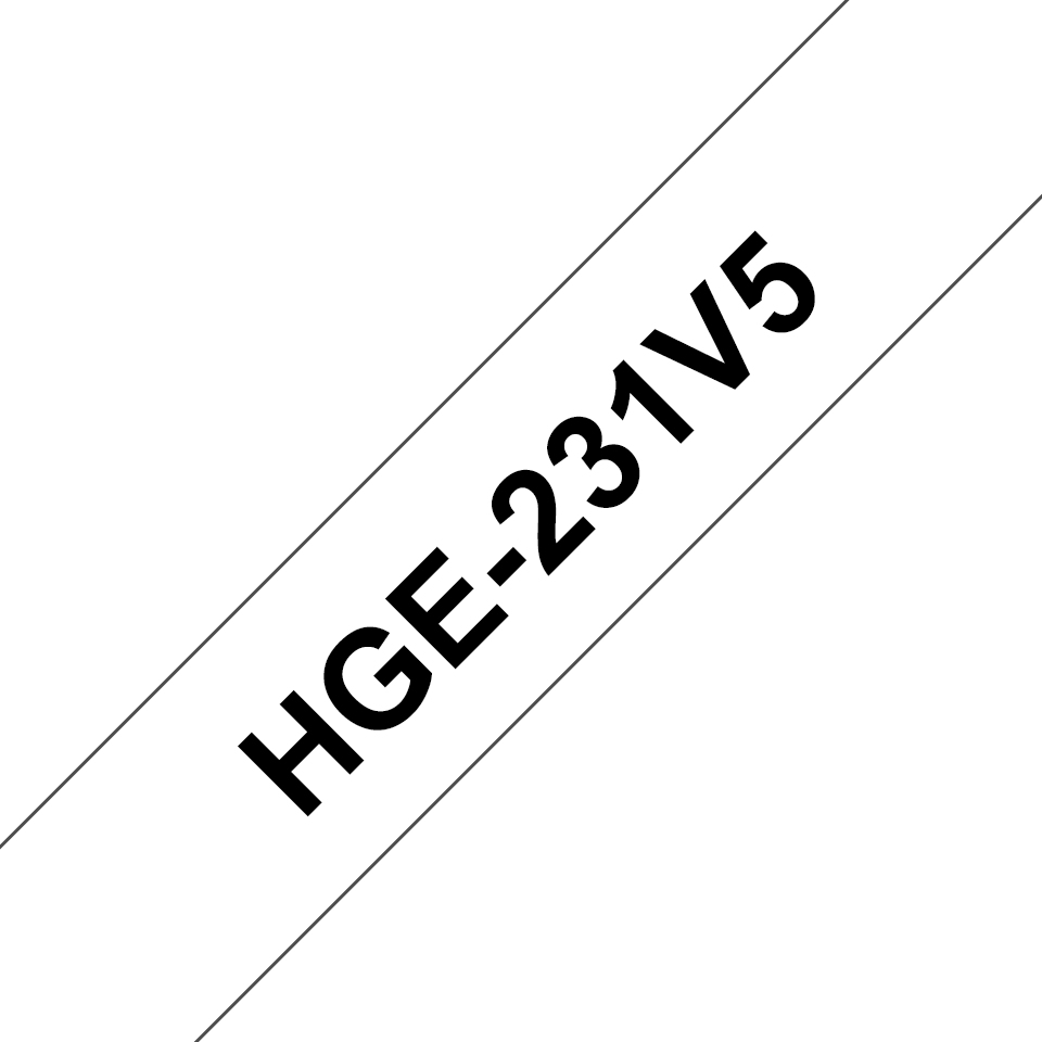 Brother HGE231V5 Tejp Svart Text, Vit botten, 12mm, High Grade 5-pack