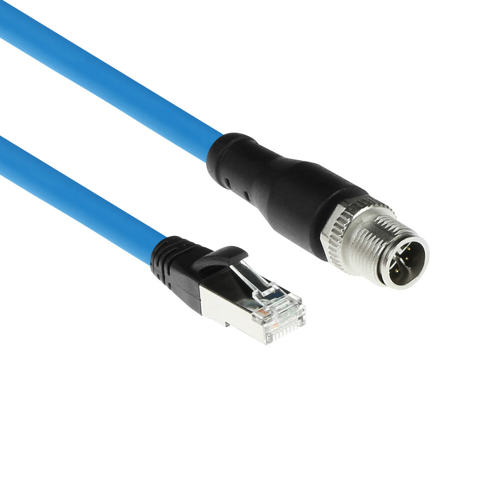 Industrial 5.00 meters Sensor cable M12X 8-pin male chassis to RJ45, Superflex SF/UTP TPE cable, shielded