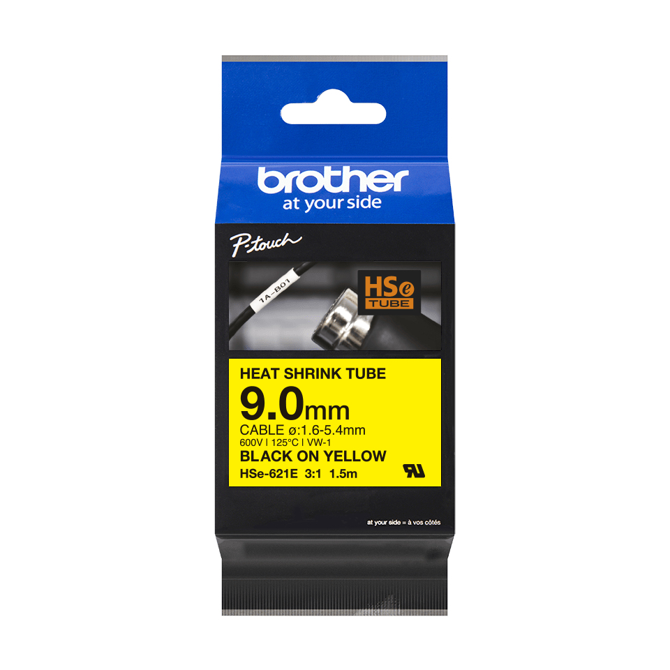 Schrumpfschlauchkassette Brother 9,0mm gelb/schwarz HSE621E