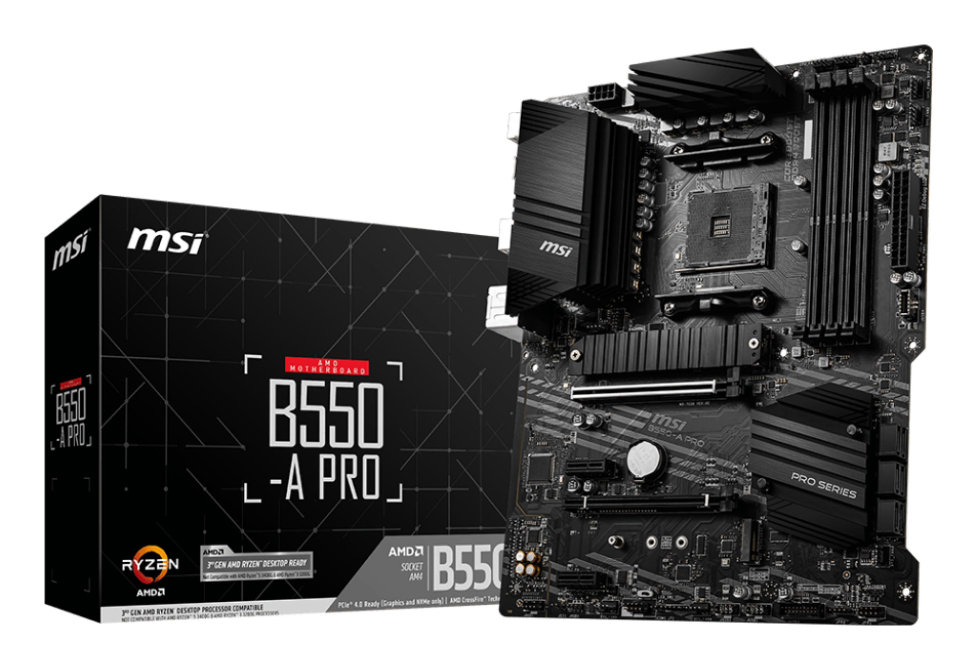 MSI B550-A PRO ATX MB 4xDDR4 up to 128GB 1xPCIe 4.0/ 3.0 x16 slot 6xSATA 6Gb/s ports 2xM.2 slots