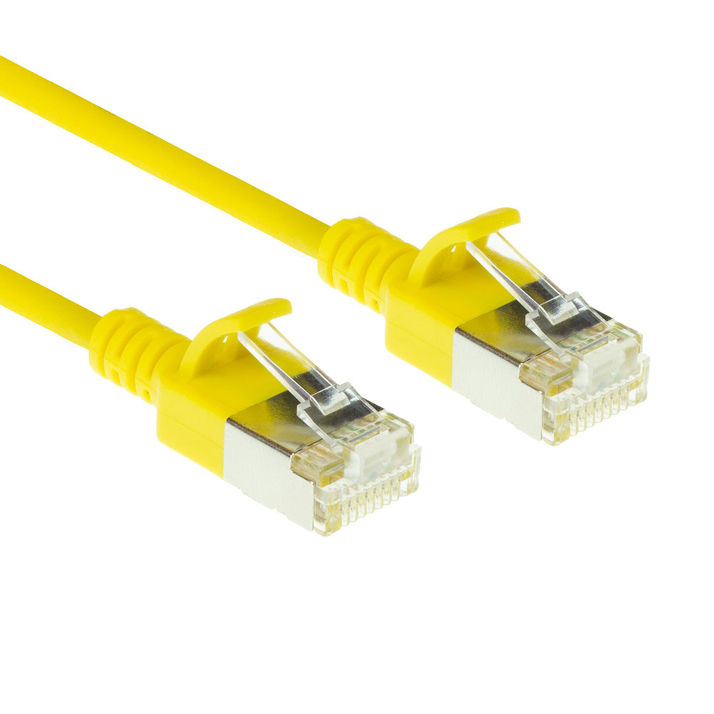 Yellow 0.25 meter LSZH U/FTP CAT6A datacenter slimline patch cable snagless with RJ45 connectors
