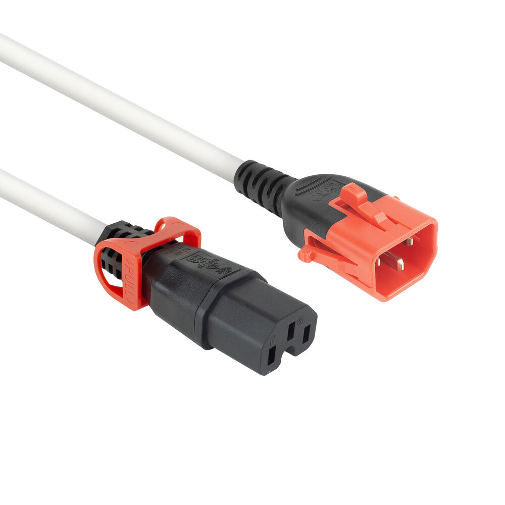 Powercord C14 IEC Lock+ Dual Locking - C15 IEC Lock+ white 1 m, PC3871