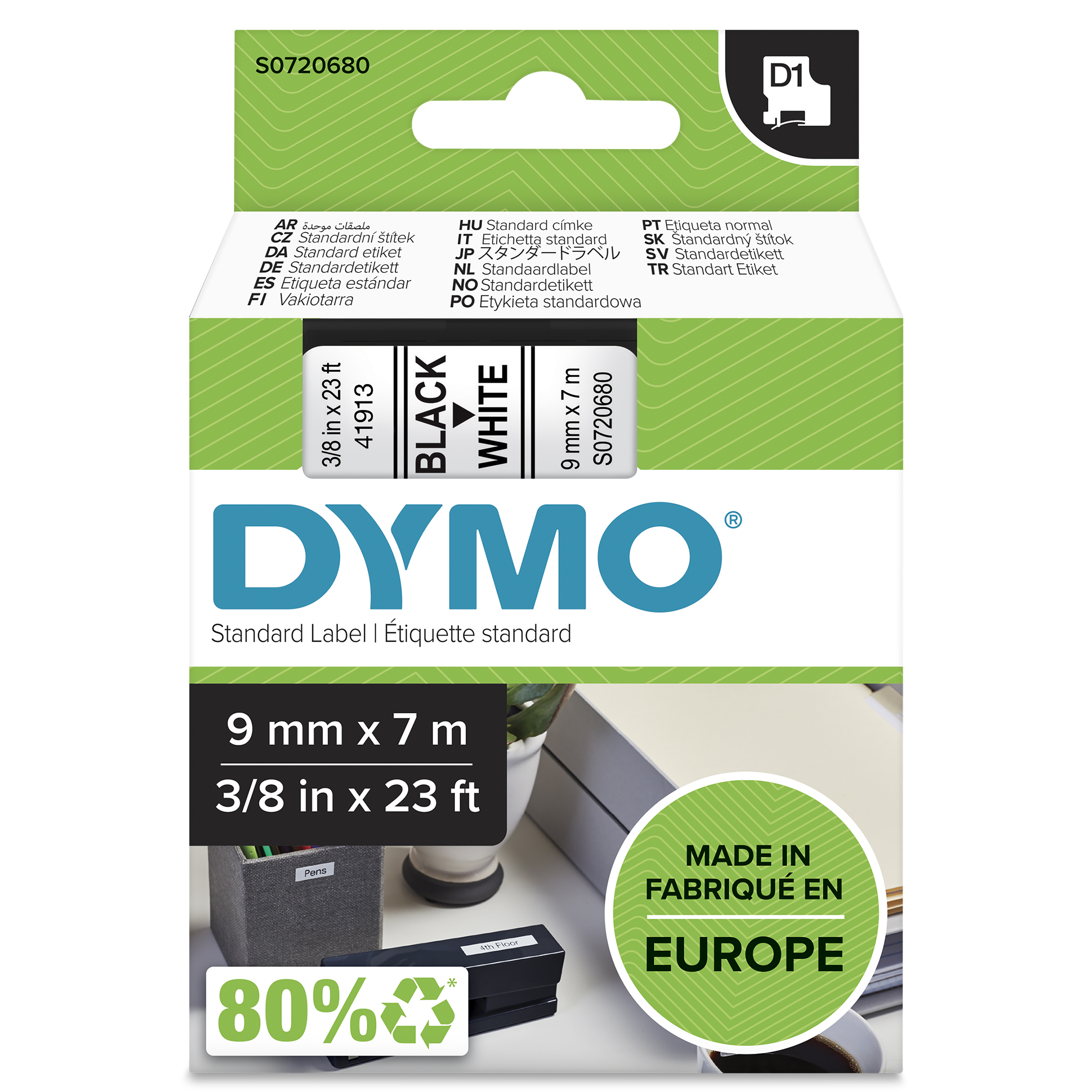 DYMO D1 Standard 9mm 9mm x 7m Black on white