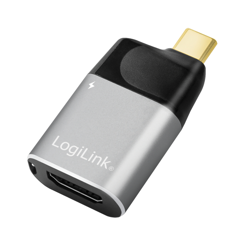 Logilink USB 3.2 Gen2 Type-C adapter, C/M to HDMI-A/F+USB-C/F,4K/60 Hz,PD,alu,black/grey