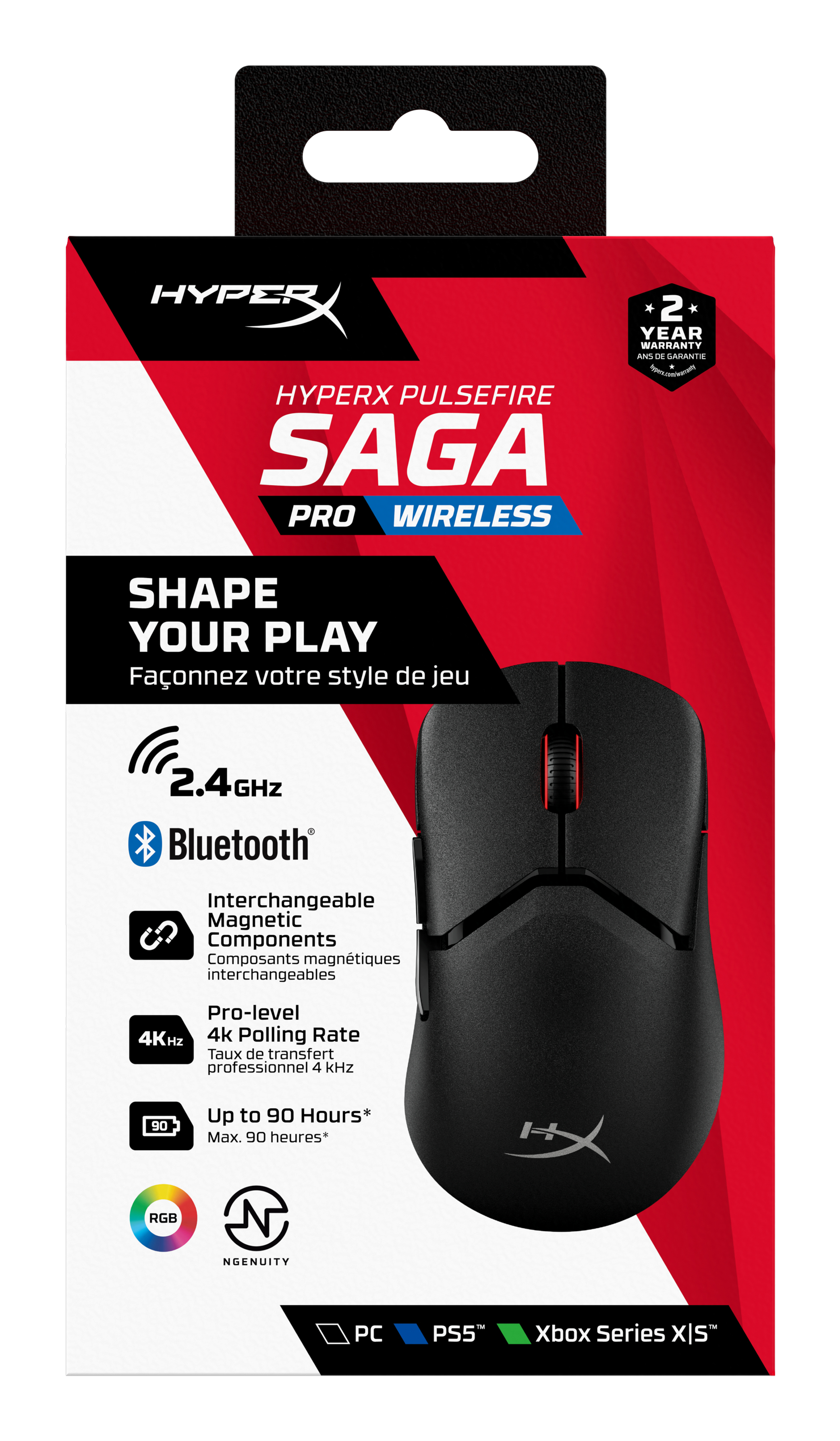 HyperX Pulsefire Saga Pro Wireless Gaming Optisk Trådløs Sort