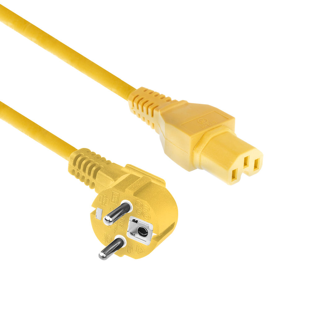 Powercord mains connector Schuko CEE 7/7 male (angled) - C15 IEC 60320 yellow 1 m