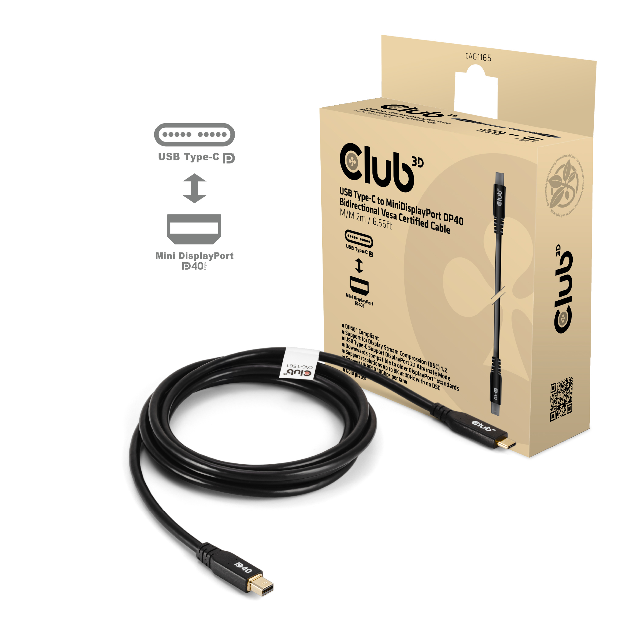 Club3D Kabel   USB Typ C <> MiniDispla
