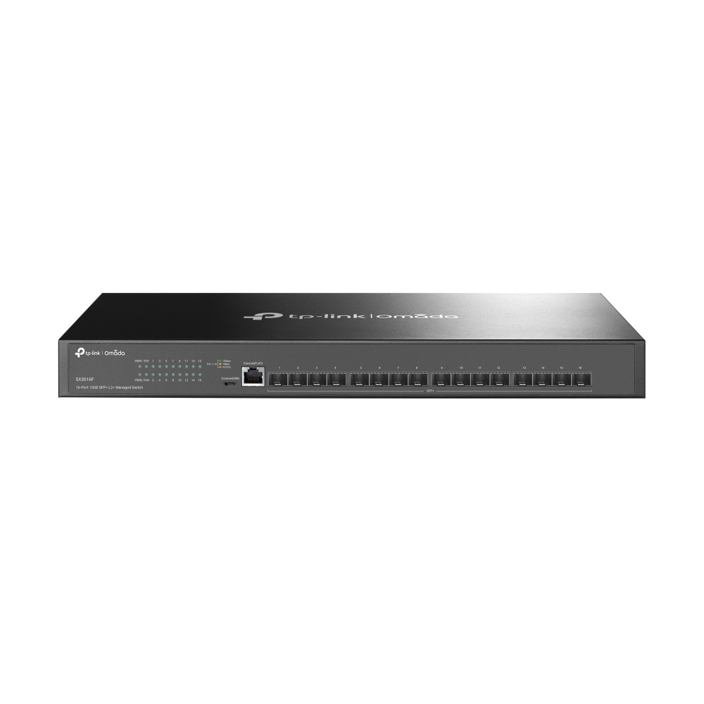 TP-LINK Omada 16-Port 10GE SFP+ L2+ Managed Switch 16x 10G SFP+ Slots RJ45/Micro-USB Console Port