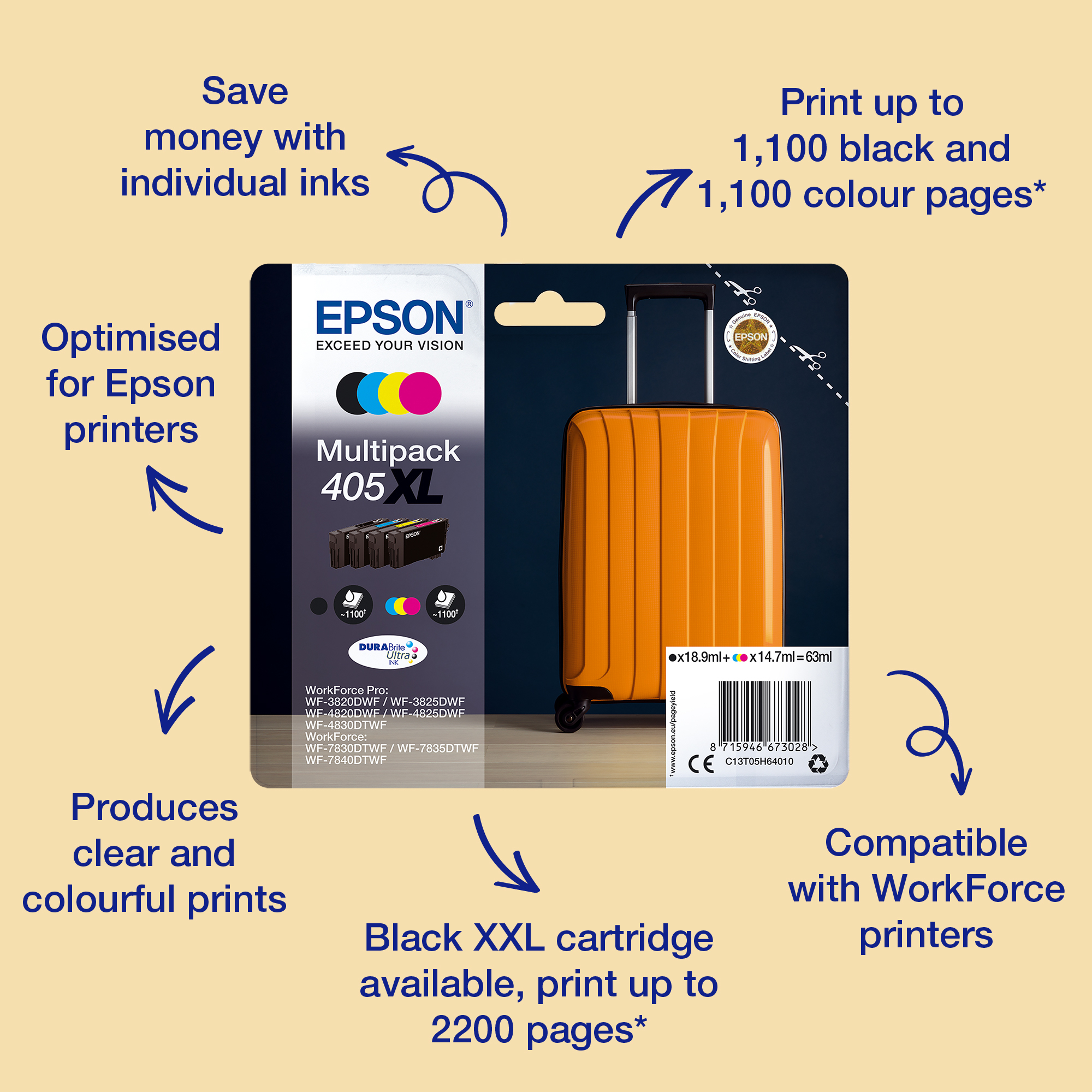 Epson Tinte 405XL C13T05H24010 Cyan bis 1.100 Seiten
