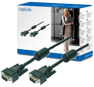 Logilink VGA cable, HD15/M to HD15/M, 1080p, 2x ferrite, black, 10 m