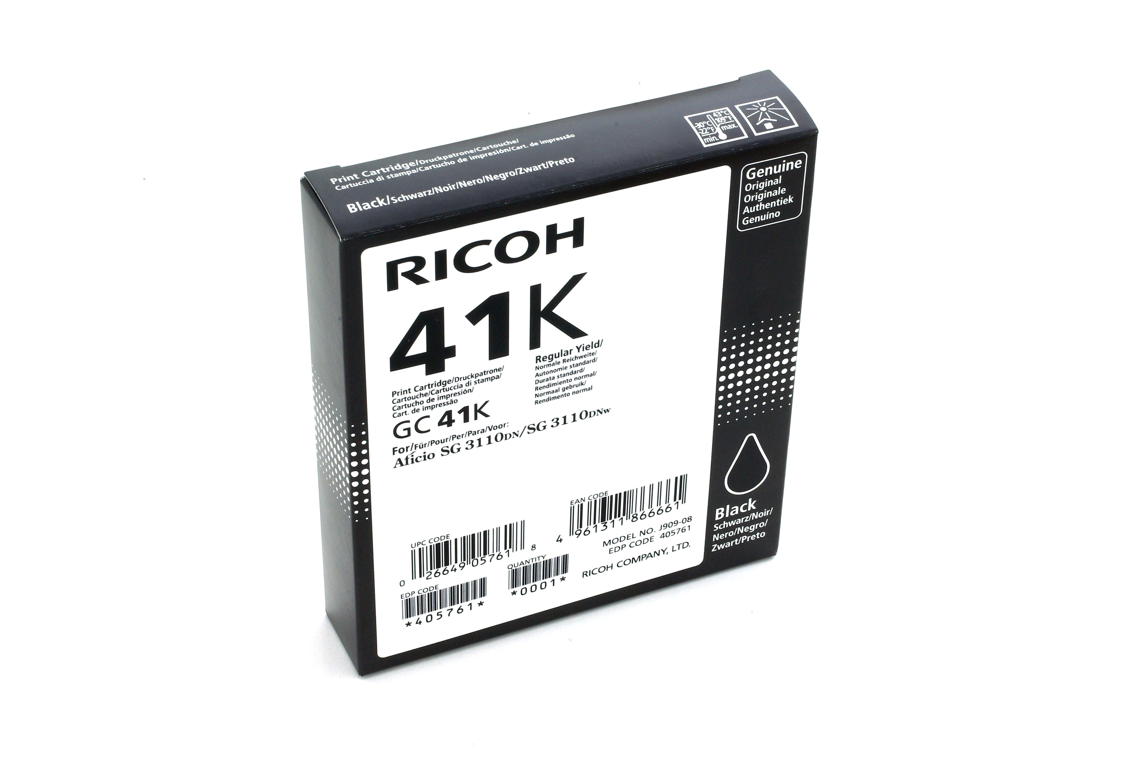 Ricoh Tinte 405761 schwarz GC41K bis zu 2.500 Seiten ISO/IEC 24711