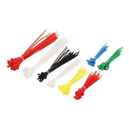 Cable tie set, PA66, 200 pcs., mixed color, different lengths