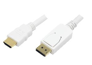 LogiLink DisplayPort cable, DP/M to  HDMI-A/M, 4K/30 Hz, white, 2  m 2m