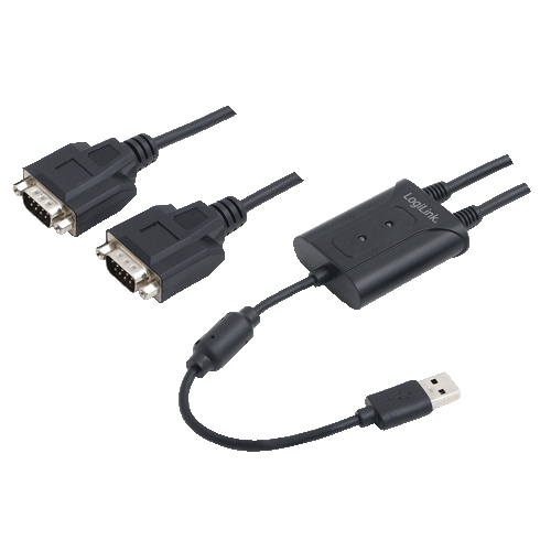 Logilink USB 1.1 cable, USB-A/M to 2x DB9 (RS232)/M, ferrite, black, 1.5 m