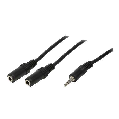 Audio cable, 3.5 mm 3-pin/M to 2x 3.5 mm 3-pin/F, black, 0.2 m