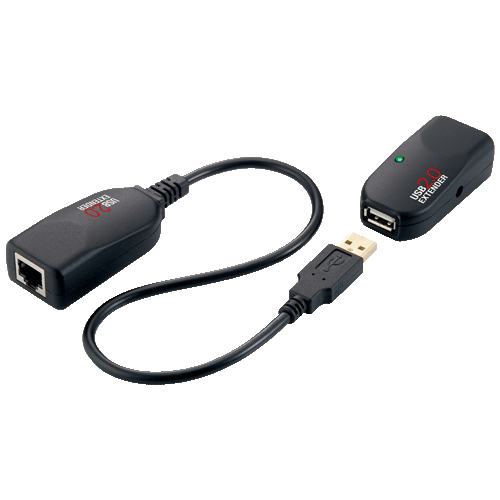 USB 2.0 Cat.5 extender, 50 m, pigtail, black