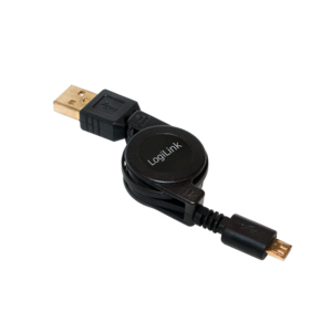 Logilink USB 2.0 cable, USB-A/M to Micro-USB/M, retractable, black, 0.75 m