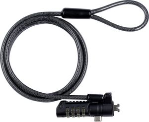 eSTUFF Security lock with 4-wheel  combination for K-Slot ?4.5mm  x 180cm Cut-resistant 7x7 twisted strand carbon steel, Black ?4.5mm x 180cm