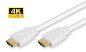 MicroConnect HDMI High Speed cable, 2m,  White High Speed HDMI with  Ethernet 1920x1080p, Gold-plated connectors