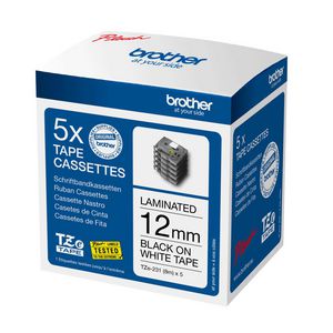 Brother TZe-231 black on white 12 mm  multipack of tapes (5 pack)  All P-touch TZ/TZe-models