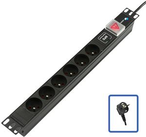 Lanview POWER STRIP 19" - 6 WAYS - 1U  - WITH SWITCH & SURGE PROTECT