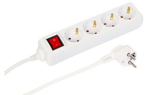 MicroConnect 4-way Schuko Power Strip  on/off switch 1.5M, White