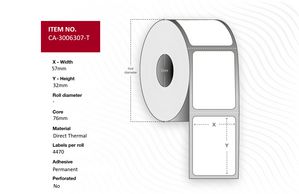 Capture Label 57 x 32mm, Core 76mm,  Direct Thermal, Uncoated,  Permanent, No perforation, 4470 labels per roll, 8 rolls per box