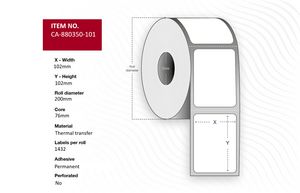 Capture Label 102 x 102mm, Core 76mm,  Thermal Transfer, Polyester,  Permanent, No perforation, 1432 labels per roll, 4 rolls per box