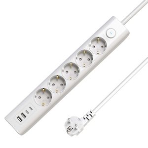 MicroConnect 5-way USB Schuko Power Strip  on/off switch 1.5M, White