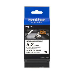 Brother HSe-211E Heat shrink tube -  Black on White, 5.2 mm (For  diameter 0.8 to 3.1 mm)