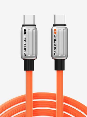 Cabletime USB-C  Silikone Ladekabel  240W, USB-C: H, an - USB-C:  Han, Orange, 1,0m