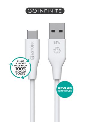 eSTUFF INFINITE (GRS) USB-C to USB-A  Cable 2m White. PVC Free  Recycled Plastic