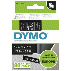 DYMO D1 Standard 12mm 12mm x 7m White on black,