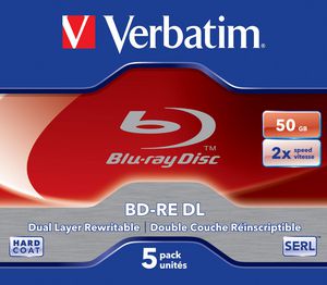 1x5 Verbatim BD-RE Blu-Ray 50GB 2x Speed, White Blue Surface JC