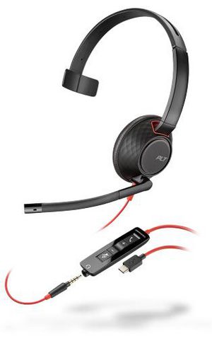 Poly Blackwire 5210 C5210 USB C re 5210, Headset, Head-band,  Calls/Music, Black, Red, Monaural, Button