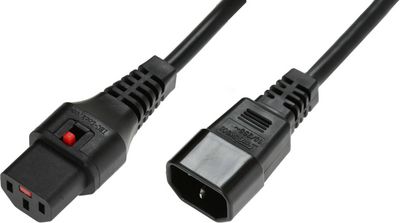 MicroConnect Powercord C13 IEC Lock - C14  black 2m, PC1021 1.00mm2, 2M,  BLACK H05VV-F. 100pcs in each box
