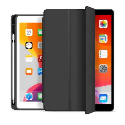 eSTUFF iPad Mini 7/6 SEATTLE Pencil  Case. Black PU leather front  with soft TPU back. Pencil slot on the right hand side for charging