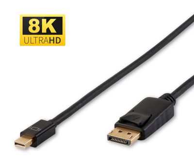 MicroConnect 8K Mini Displayport to  Displayport Cable 1m  Male-Male, Black, 8K 60Hz Gold-plated Plugs