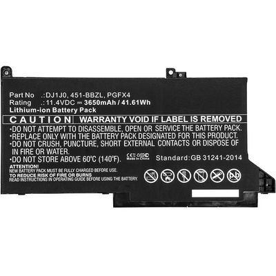 CoreParts Laptop Battery for Dell  41.04Wh 11.4V 3600mAh 42Wh  Li-ion 11.4V 3650mAh Black, Latitude 12 7000, Latitude 12 7280, Latitude 12 7480