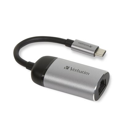Verbatim USB-C TO GIGABIT ETHERNET  ADAPTER 10 cm cable 49146,  USB 3.2 Gen 1 (3.1 Gen 1) Type-C, RJ-45, 1000 Mbit/s, Black, Silver, Metal,